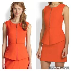 tibi Orange Reddish Peplum Mini Dress Two Zip Stretch Lined Size 4 City Cocktail